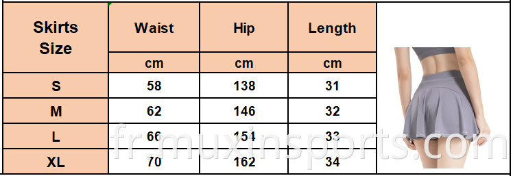 Golf Skirt Size Chart